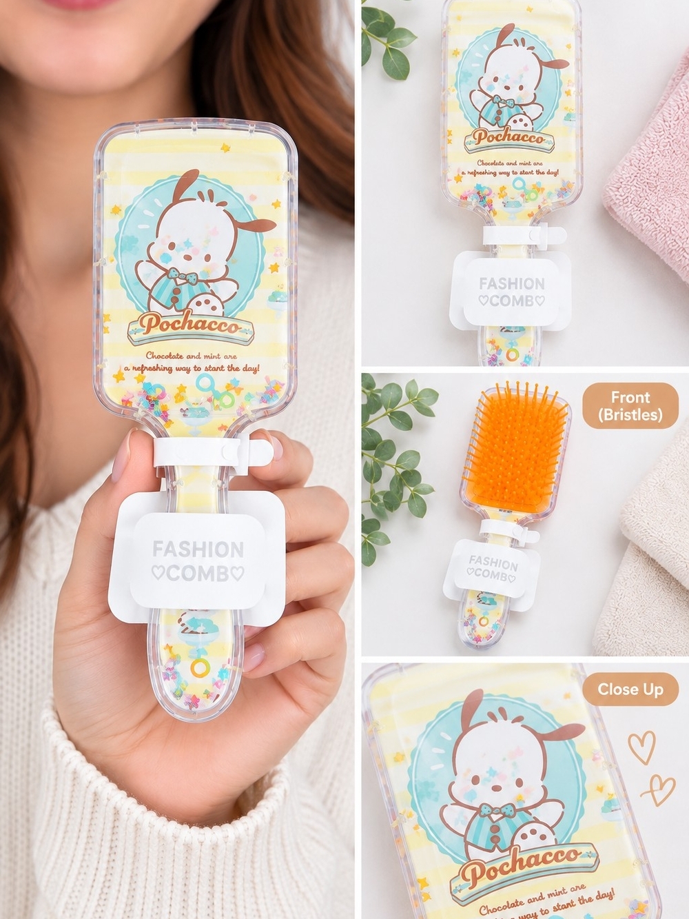 Pochacco Hair Brush Comb Sanrio Kawaii Orange Bristles Confetti Shaker Cute Hair
